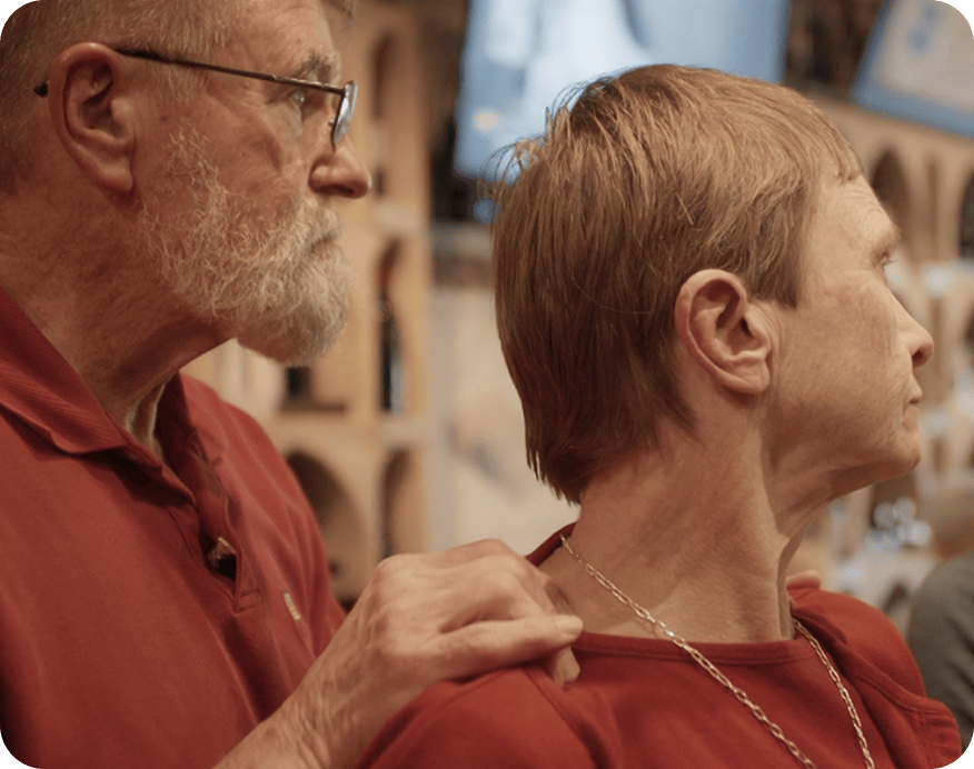Couple looking away thoughtfully